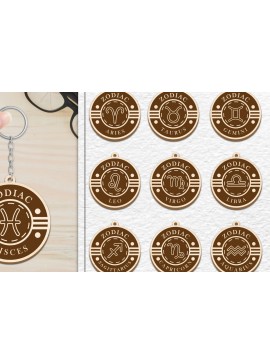 Σετ των 3 Intra απο ξύλο plywood 3mm-4mm πάχος 12 Σχέδιο Zodiac Keychain Δίασταση 6x6 cm INTRAFABR-102217317