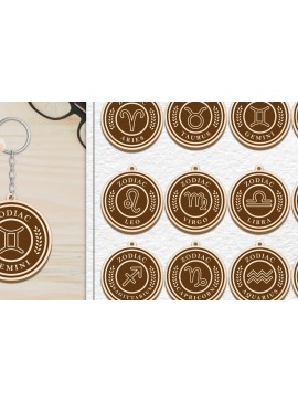 Σετ των 3 Intra απο ξύλο plywood 3mm-4mm πάχος 12 Σχέδιο Zodiac Keychain Δίασταση 6x6 cm INTRAFABR-102217646