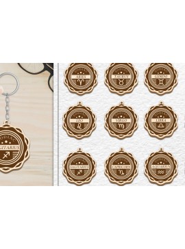 Σετ των 3 Intra απο ξύλο plywood 3mm-4mm πάχος 12 Σχέδιο Zodiac Keychain Δίασταση 6x6 cm INTRAFABR-102288954