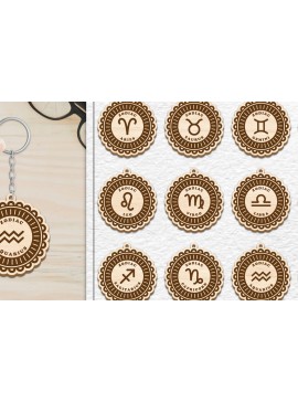Σετ των 3 Intra απο ξύλο plywood 3mm-4mm πάχος 12 Σχέδιο Zodiac Keychain Δίασταση 6x6 cm INTRAFABR-102289537