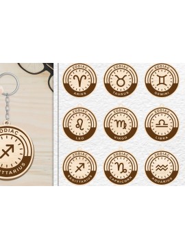 Σετ των 3 Intra απο ξύλο plywood 3mm-4mm πάχος 12 Σχέδιο Zodiac Keychain Δίασταση 6x6 cm INTRAFABR-102290193