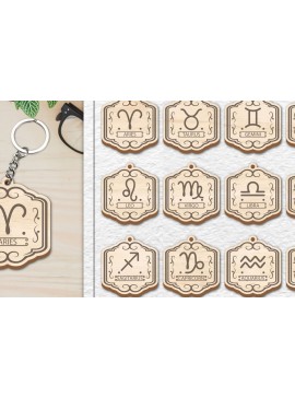 Σετ των 3 Intra απο ξύλο plywood 3mm-4mm πάχος 12 Σχέδιο Zodiac Keychain Δίασταση 6x6 cm INTRAFABR-100637726
