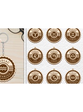 Σετ των 3 Intra απο ξύλο plywood 3mm-4mm πάχος 12 Σχέδιο Zodiac Keychain Δίασταση 6x6 cm INTRAFABR-102290675