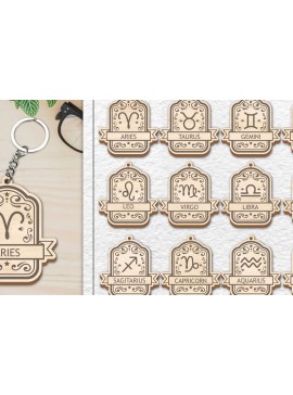 Σετ των 3 Intra απο ξύλο plywood 3mm-4mm πάχος 12 Σχέδιο Zodiac Keychain Δίασταση 6x6 cm INTRAFABR-100637797