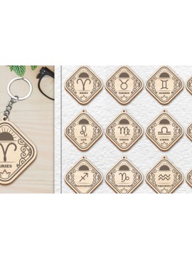 Σετ των 3 Intra απο ξύλο plywood 3mm-4mm πάχος 12 Σχέδιο Zodiac Keychain Δίασταση 6x6 cm INTRAFABR-100638131