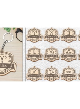 Σετ των 3 Intra απο ξύλο plywood 3mm-4mm πάχος 12 Σχέδιο Zodiac Keychain Δίασταση 6x6 cm INTRAFABR-100638202