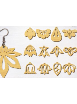 Σετ των 3 Intra απο ξύλο plywood 3mm-4mm πάχος 15 Σκουλαρίκια λουλουδιών σχεδίασης κοπής με λέιζερ Δίασταση 3x3 cm INTRAFABR-96708108