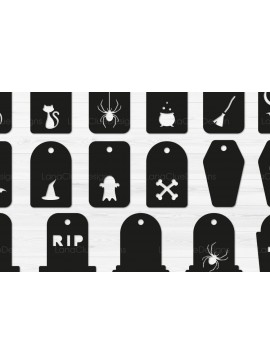 Σετ των 2 Intra απο ξύλο plywood 3mm-4mm πάχος 17 Ετικέτες δώρου αποκριών Δίασταση 15x15 cm INTRAFABR-70067164