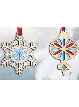 Σετ των 3 Intra απο ξύλο plywood 3mm-4mm πάχος 2 Χριστουγεννιάτικα στολίδια πάπλωμα αχυρώνα Δώρα Δίασταση 3x3 cm INTRAFABR-106864902