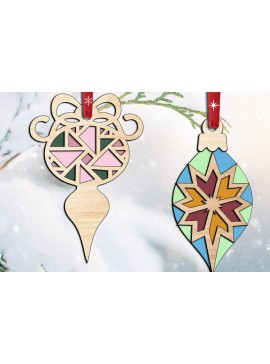 Σετ των 3 Intra απο ξύλο plywood 3mm-4mm πάχος 2 Στολίδι Χριστουγεννιάτικου Δέντρου Πάπλωμα Barn Δίασταση 8x8 cm INTRAFABR-108396884