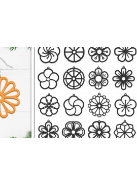 Σετ των 3 Intra απο ξύλο plywood 3mm-4mm πάχος 20 Σκουλαρίκια λουλουδιών Σχεδιασμός Δίασταση 3x3 cm INTRAFABR-103112781