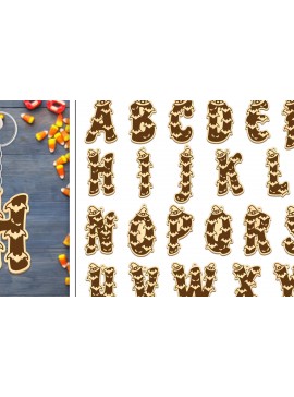Σετ των 3 Intra απο ξύλο plywood 3mm-4mm πάχος Μπρελόκ 20 Σχέδιο Halloween Aphabet Δίασταση 6x6 cm INTRAFABR-103747361