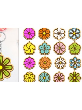 Σετ των 3 Intra απο ξύλο plywood 3mm-4mm πάχος 20 Desing Flower Keychain Cut  Δίασταση 6x6 cm INTRAFABR-103235179