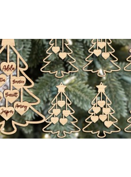 Σετ των 3 Intra απο ξύλο plywood 3mm-4mm πάχος 2024 Οικογενειακό Χριστουγεννιάτικο Στολίδι Δίασταση 8x8 cm INTRAFABR-111374024