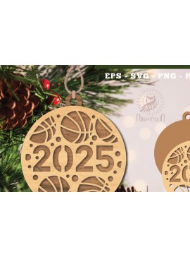 Σετ των 3 Intra απο ξύλο plywood 3mm-4mm πάχος Στολίδι 2025 κοπής με λέιζερ μπάσκετ Δίασταση 8x8 cm INTRAFABR-112765769