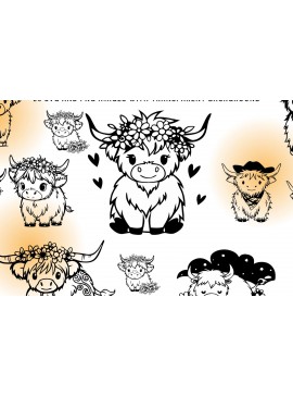 Σετ των 3 Intra απο ξύλο plywood 3mm-4mm πάχος 26 Cute Highland Cow + Δίασταση 4x4 cm INTRAFABR-115609989