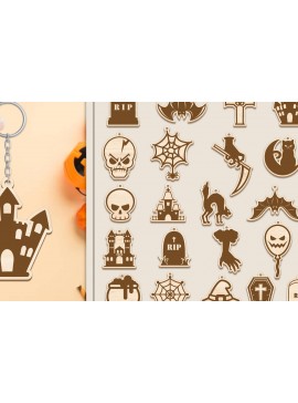 Σετ των 3 Intra απο ξύλο plywood 3mm-4mm πάχος 26 Σχέδιο Halloween Keychain Δίασταση 6x6 cm INTRAFABR-102835590