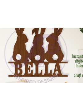 Σετ των 3 Intra απο ξύλο plywood 3mm-4mm πάχος 3 Bunnies Name κοπής με λέιζερ Δίασταση 6x6 cm INTRAFABR-112530450