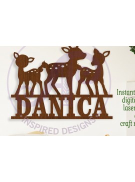 Σετ των 3 Intra απο ξύλο plywood 3mm-4mm πάχος 3 Deer Name Sign κοπής με λέιζερ Δίασταση 6x6 cm INTRAFABR-112115260