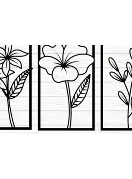 Intra απο ξύλο plywood 3mm-4mm πάχος 3 λουλουδιών Μεταλλικό ντεκόρ τοίχου Art  Δίασταση 40x40 cm INTRAFABR-66787594