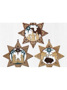 Σετ των 3 Intra απο ξύλο plywood 3mm-4mm πάχος Χριστουγεννιάτικα στολίδια με αστέρια 3 στρώσεων Δίασταση 3x3 cm INTRAFABR-110084091