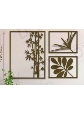 Σετ των 2 Intra απο ξύλο plywood 3mm-4mm πάχος 3 Πάνελ Μπαμπού και Τροπικά Φύλλα Ai Δίασταση 40x40 cm INTRAFABR-113941285