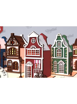 Σετ των 2 Intra απο ξύλο plywood 3mm-4mm πάχος 3D Amsterdam Houses Δίασταση 30x20 cm INTRAFABR-114874298