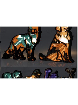 Σετ των 2 Intra απο ξύλο plywood 3mm-4mm πάχος δέσμης 3D Animals Nightlights Δίασταση 30x20 cm INTRAFABR-123827383