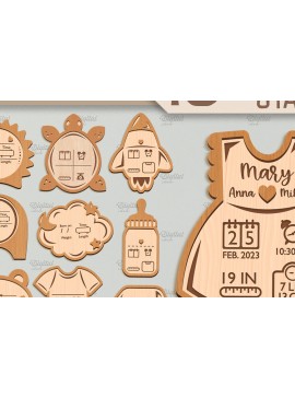 Σετ των 2 Intra απο ξύλο plywood 3mm-4mm πάχος κοπής με λέιζερ 3D Stats Birth Birth Stats Δίασταση 30x20 cm INTRAFABR-86217595