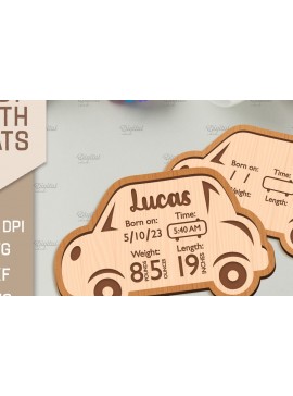 Σετ των 2 Intra απο ξύλο plywood 3mm-4mm πάχος Τρισδιάστατη στατιστικά στοιχεία για τη γέννηση μωρού. Αυτοκίνητο Δίασταση 30x20 cm INTRAFABR-86216640