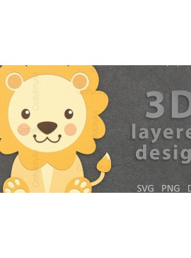 Σετ των 3 Intra απο ξύλο plywood 3mm-4mm πάχος Τρισδιάστατη κοπή χαρτιού με στρώματα Baby Lion Δίασταση 7x7 cm INTRAFABR-121268086