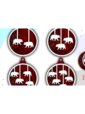 Σετ των 3 Intra απο ξύλο plywood 3mm-4mm πάχος Τρισδιάστατα χριστουγεννιάτικα στολίδια με στρώματα αρκούδας Δίασταση 8x8 cm INTRAFABR-46260118