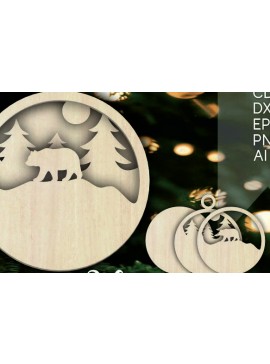 Σετ των 3 Intra απο ξύλο plywood 3mm-4mm πάχος Τρισδιάστατα χριστουγεννιάτικα στολίδια με στρώματα αρκούδας Δίασταση 8x8 cm INTRAFABR-105087103