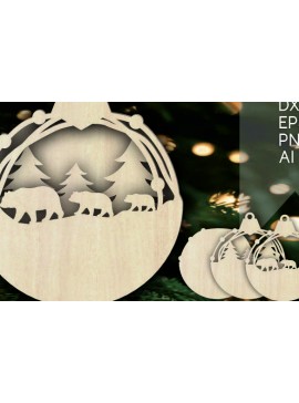 Σετ των 3 Intra απο ξύλο plywood 3mm-4mm πάχος Τρισδιάστατα χριστουγεννιάτικα στολίδια με στρώματα αρκούδας Δίασταση 8x8 cm INTRAFABR-105416508