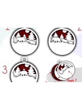 Σετ των 3 Intra απο ξύλο plywood 3mm-4mm πάχος Τρισδιάστατα χριστουγεννιάτικα στολίδια με στρώματα αρκούδας Δίασταση 8x8 cm INTRAFABR-37746125