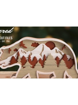 Σετ των 2 Intra απο ξύλο plywood 3mm-4mm πάχος Κλιπ 3D Bear Animal Layered Δίασταση 15x15 cm INTRAFABR-57271168