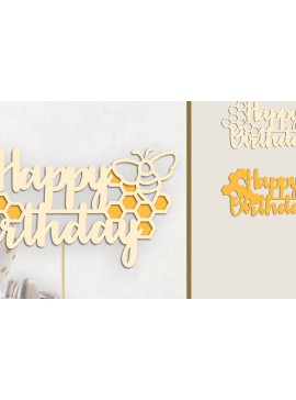 Σετ των 2 Intra απο ξύλο plywood 3mm-4mm πάχος 3d Birthday Cake Topper , Honey Bee Δίασταση 15x15 cm INTRAFABR-116339194