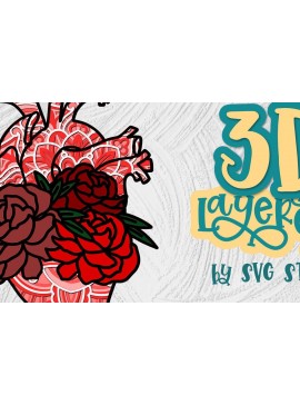 Σετ των 2 Intra απο ξύλο plywood 3mm-4mm πάχος 3D Blooming Heart Anatomical Layered Δίασταση 15x15 cm INTRAFABR-35579035