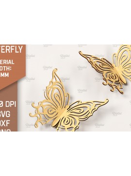 Σετ των 2 Intra απο ξύλο plywood 3mm-4mm πάχος Τρισδιάστατη κοπή πεταλούδας με λέιζερ. Πεταλούδα Δίασταση 30x20 cm INTRAFABR-86663381