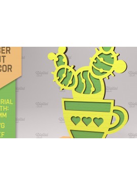 Σετ των 2 Intra απο ξύλο plywood 3mm-4mm πάχος 3D Cactus Stand . Χυμώδεις Δίασταση 30x20 cm INTRAFABR-83504906