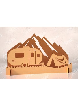 Σετ των 2 Intra απο ξύλο plywood 3mm-4mm πάχος 3D Camping Scene |Adventure Vibe| Πεζοπορία Δίασταση 30x20 cm INTRAFABR-114250034