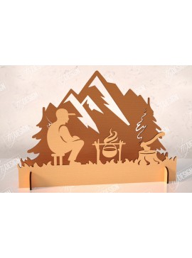 Σετ των 2 Intra απο ξύλο plywood 3mm-4mm πάχος 3D Camping Scene |Adventure Vibe| Πεζοπορία Δίασταση 30x20 cm INTRAFABR-114250043