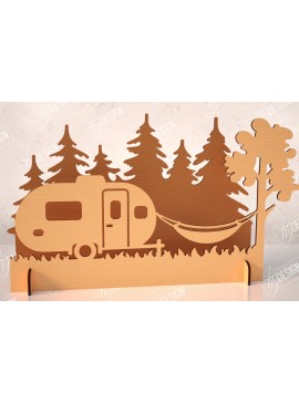 Σετ των 2 Intra απο ξύλο plywood 3mm-4mm πάχος 3D Camping Scene |Adventure Vibe| Πεζοπορία Δίασταση 30x20 cm INTRAFABR-114250065