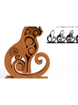 Σετ των 2 Intra απο ξύλο plywood 3mm-4mm πάχος 3D Διακόσμηση γάτας - Διακόσμηση σε στρώσεις Δίασταση 30x20 cm INTRAFABR-89450193