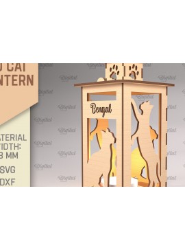 Σετ των 2 Intra απο ξύλο plywood 3mm-4mm πάχος 3D Φανάρι γάτας . Λάμπα κοπής με λέιζερ Δίασταση 30x20 cm INTRAFABR-92624868