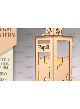 Intra απο ξύλο plywood 3mm-4mm πάχος 3D Φανάρι γάτας . Λάμπα κοπής με λέιζερ Δίασταση 30x20 cm INTRAFABR-92625072