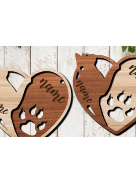 Σετ των 3 Intra απο ξύλο plywood 3mm-4mm πάχος Τρισδιάστατη με μπρελόκ καρδιών ποδιών γάτας Δίασταση 6x6 cm INTRAFABR-27264366