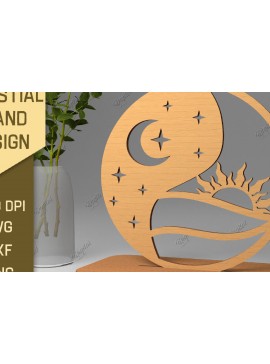 Σετ των 2 Intra απο ξύλο plywood 3mm-4mm πάχος Τρισδιάστατη Ουράνια Βάση. Λέιζερ Ήλιου και Σελήνης Δίασταση 30x20 cm INTRAFABR-86714701