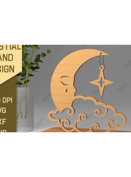 Intra απο ξύλο plywood 3mm-4mm πάχος Τρισδιάστατη Ουράνια Βάση. Λέιζερ Ήλιου και Σελήνης Δίασταση 30x20 cm INTRAFABR-86713563