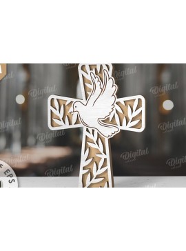 Σετ των 2 Intra απο ξύλο plywood 3mm-4mm πάχος 3D Christian Cross Cut  Δίασταση 30x20 cm INTRAFABR-118835468